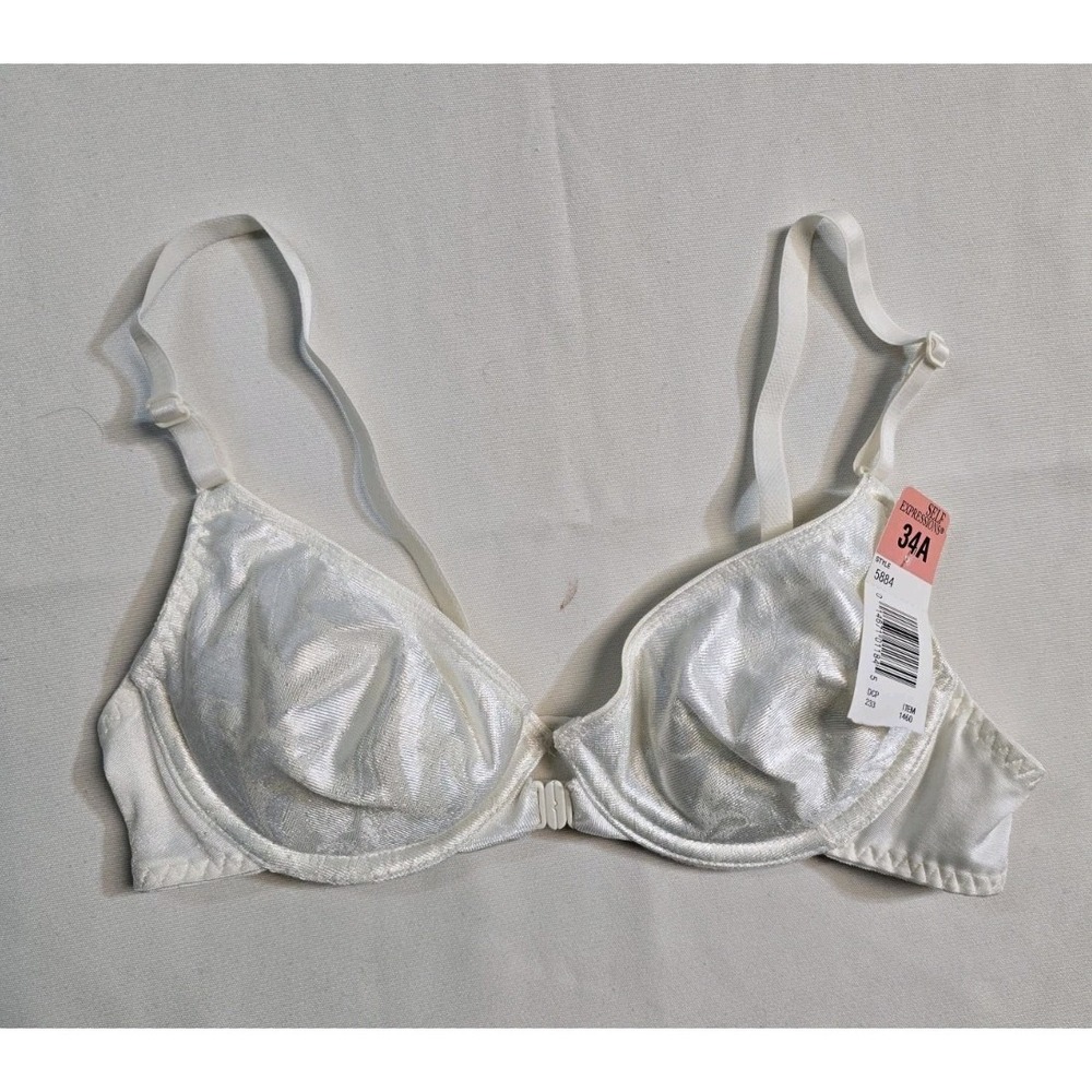 Vintage Y2K Women's Self Expressions Bra 34A Push-Up Ivory Front Closure NWT
